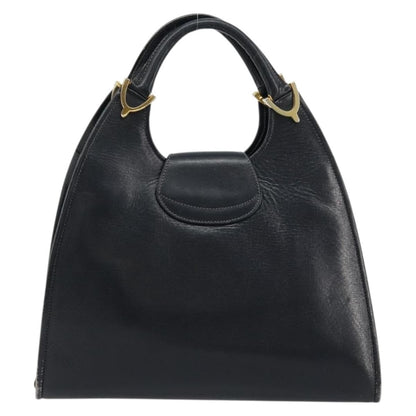 Gucci GUCCI Hand Bag Leather Navy Gold Authentic 177664