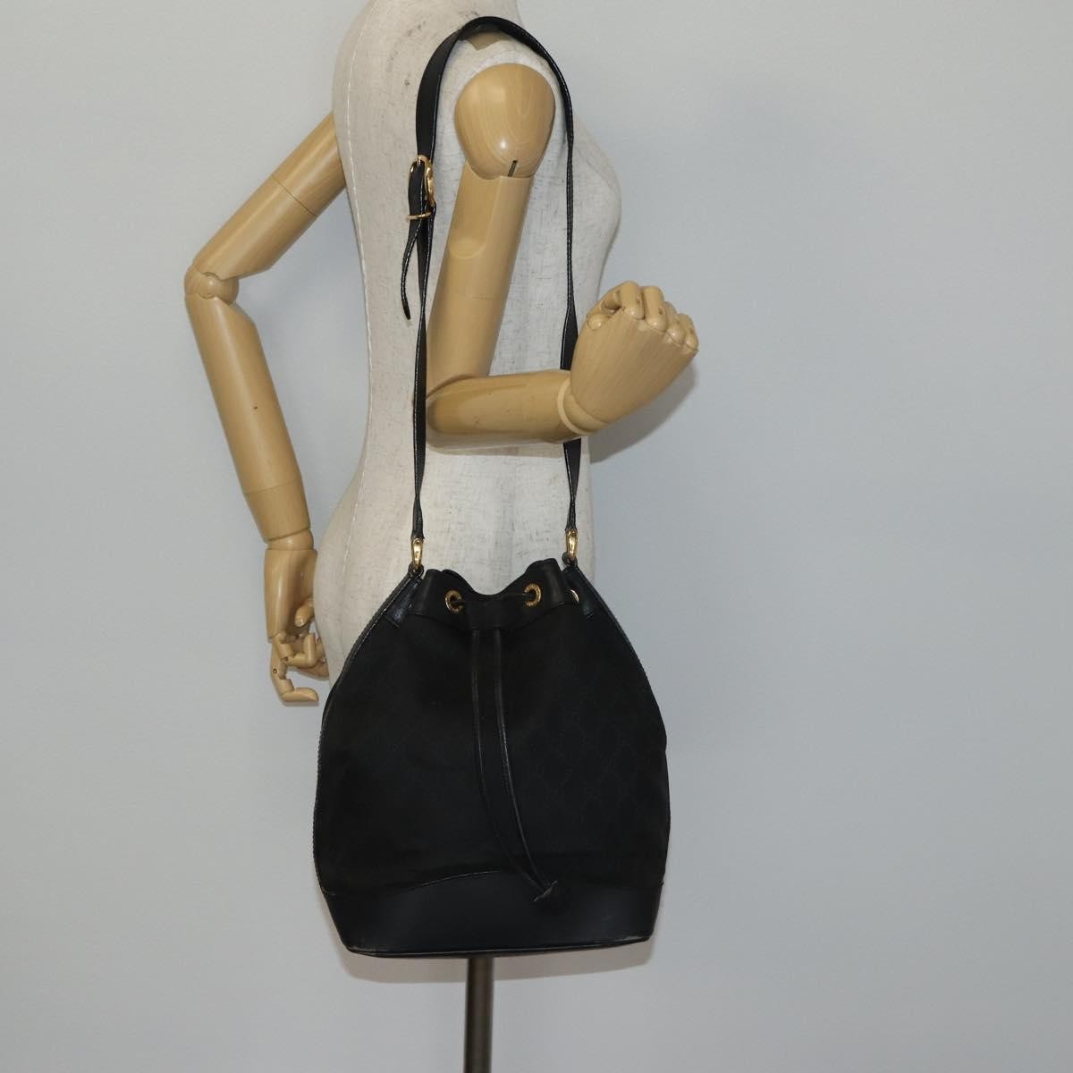 Gucci GUCCI GG Canvas Shoulder Bag Black Gold 001 2854 1627 Authentic 141820