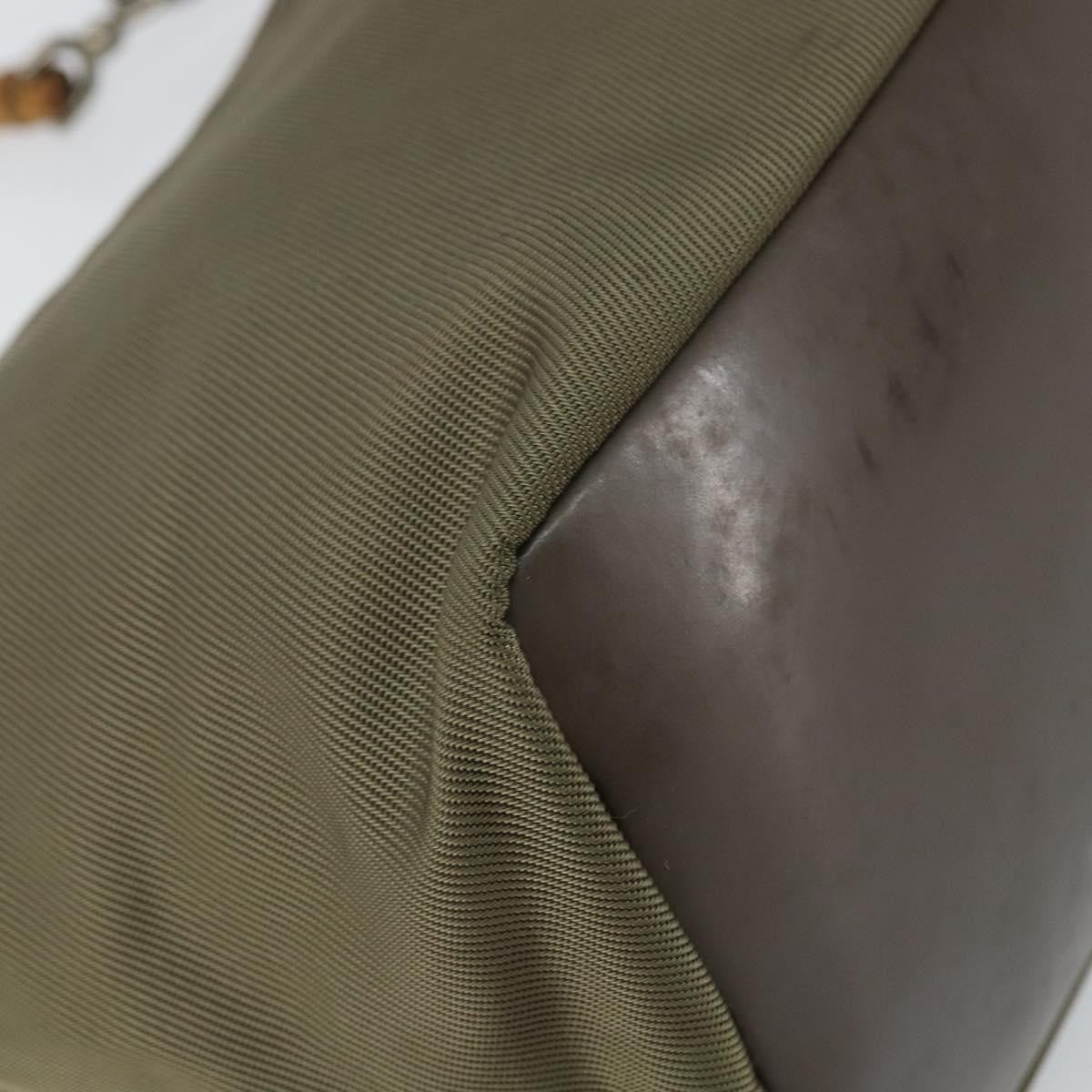 Gucci GUCCI Bamboo Shoulder Bag Nylon Khaki Silver 000 0531 Authentic ep12494