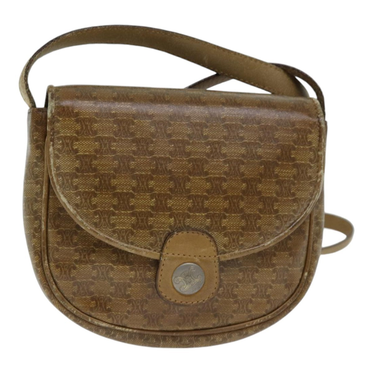 Celine CELINE Macadam Canvas Shoulder Bag PVC Beige Authentic bs18108