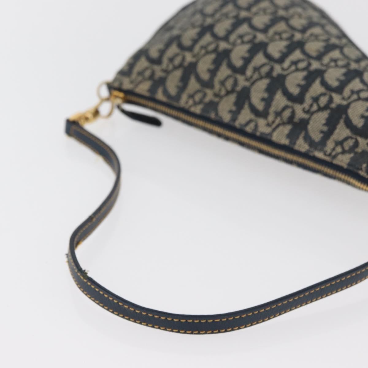 Dior Christian Dior Trotter Canvas Saddle Pouch Hand Bag Navy Gold Authentic bs35277