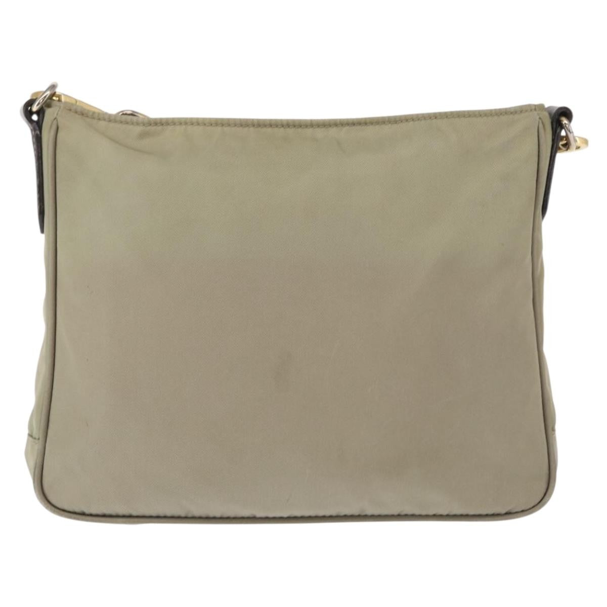 Prada PRADA Shoulder Bag Nylon Leather Beige Gold Authentic SW1841