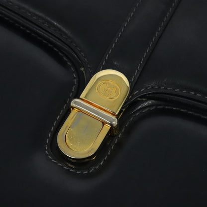 Gucci GUCCI Shoulder Bag Leather Navy Gold Authentic ep8402