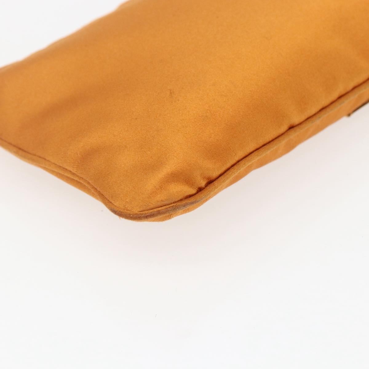 Prada PRADA Accessory Pouch Satin Orange Gold Authentic 161612 Bag