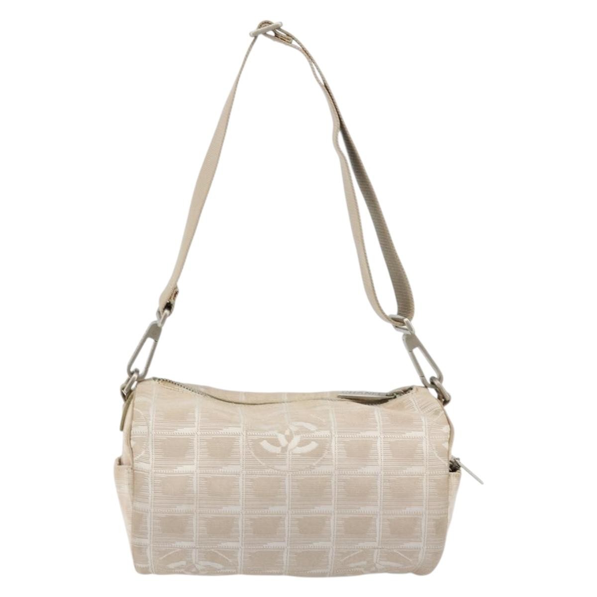 Chanel CHANEL New Travel Line Shoulder Bag Nylon Beige Silver CC Authentic BA12317