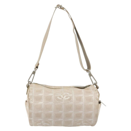 Chanel CHANEL New Travel Line Shoulder Bag Nylon Beige Silver CC Authentic BA12317