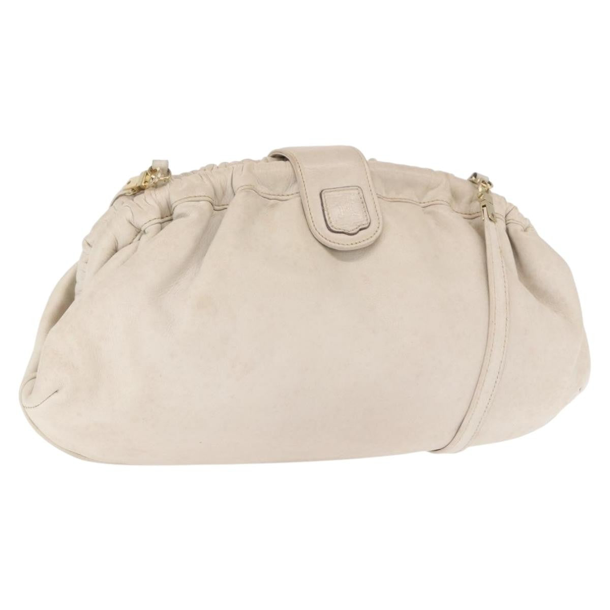 Celine CELINE Shoulder Bag Leather White Gold Authentic 162034
