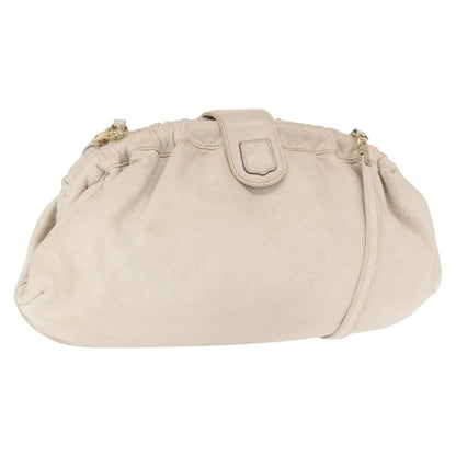 Celine CELINE Shoulder Bag Leather White Gold Authentic 162034