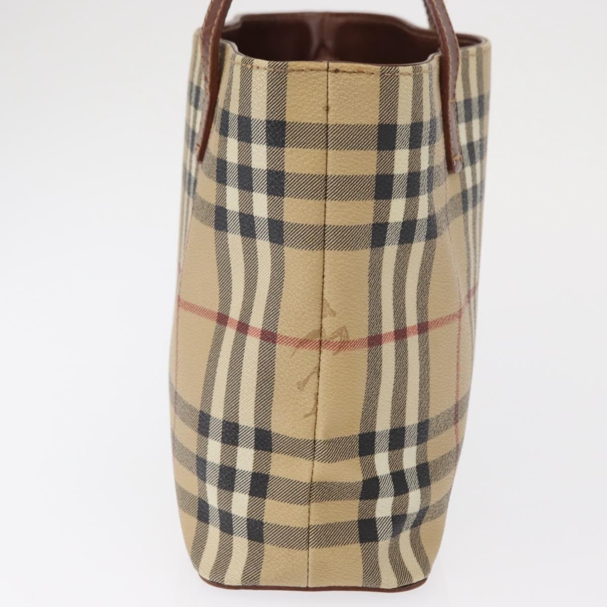 Burberry BURBERRY Nova Check Hand Bag PVC Beige Gold Authentic BA9597