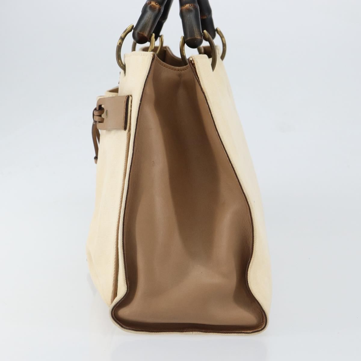 Gucci GUCCI Bamboo Hand Bag Canvas Ivory Gold 109138 Authentic 153356
