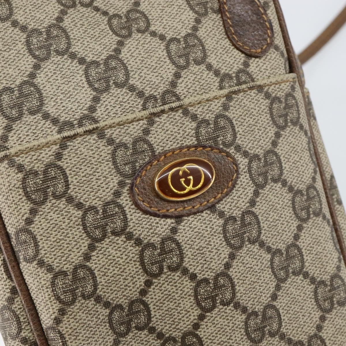 Gucci GUCCI GG Supreme Shoulder Bag PVC Beige Gold Authentic BA6562