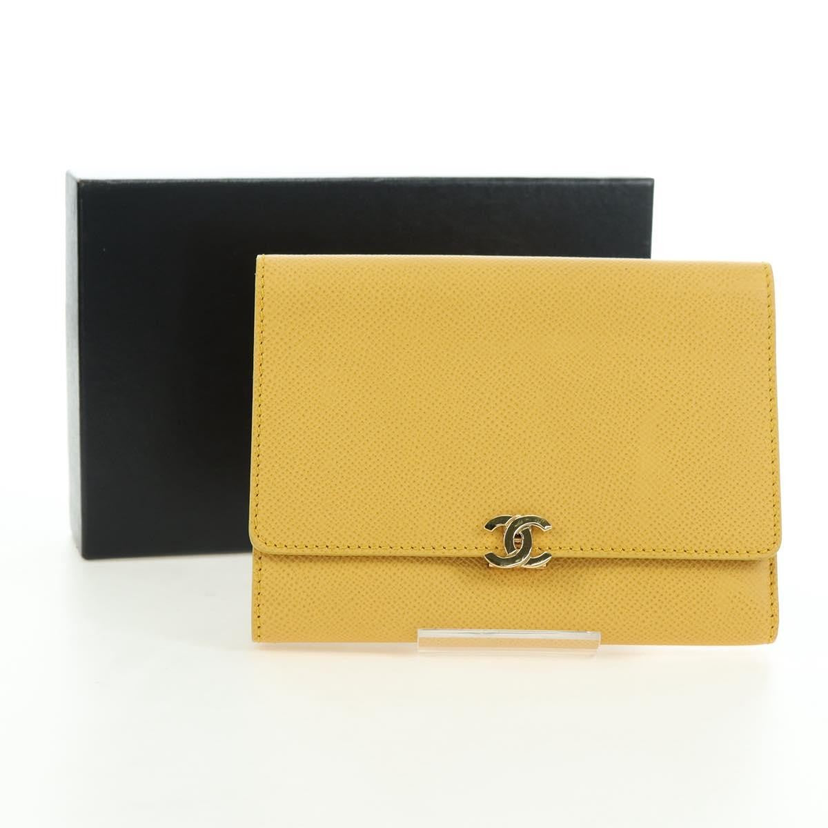 Chanel CHANEL Wallet Grained Calf Skin Yellow Gold CC Authentic 180395M Bag