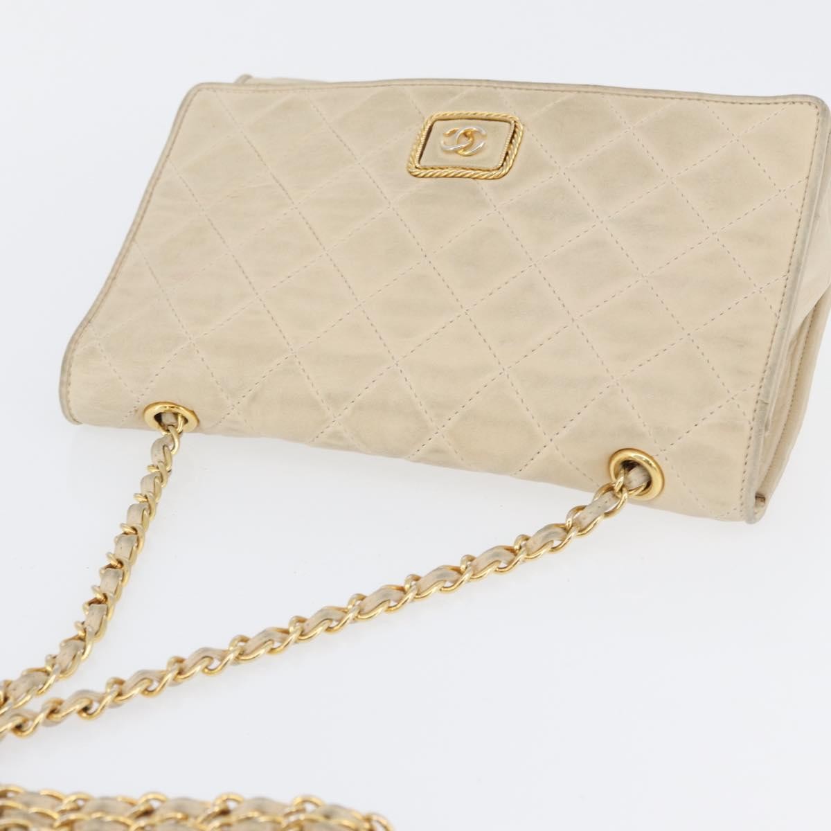 Chanel CHANEL Matelasse Chain Shoulder Bag Lamb Skin Beige Gold CC Authentic BA10672