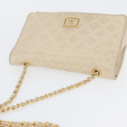 Chanel CHANEL Matelasse Chain Shoulder Bag Lamb Skin Beige Gold CC Authentic BA10672