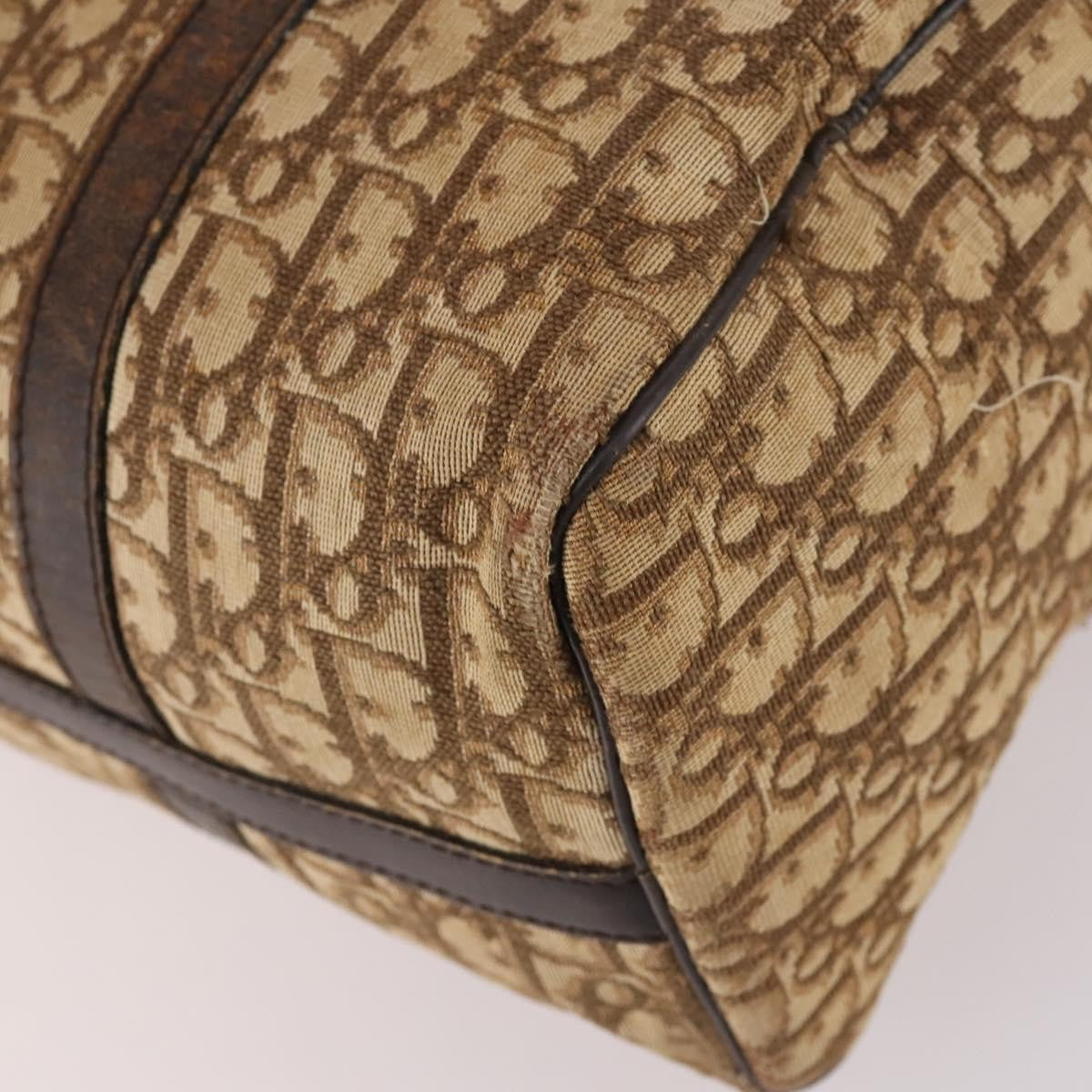 Dior Christian Dior Trotter Canvas Boston Bag Brown Gold Authentic 141365