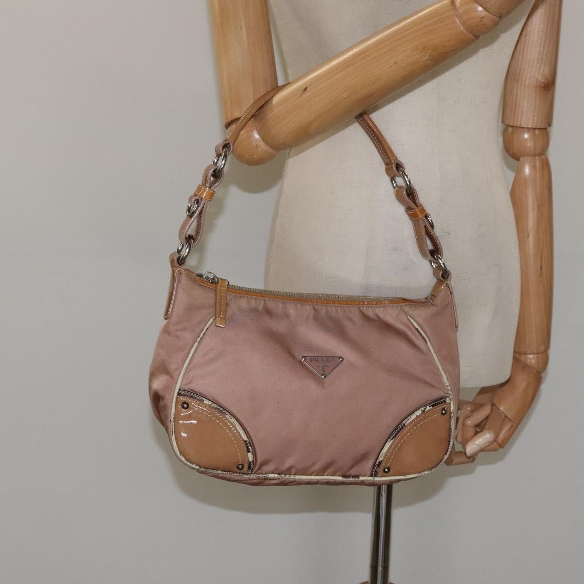 Prada PRADA Shoulder Bag Nylon Beige Authentic EC614