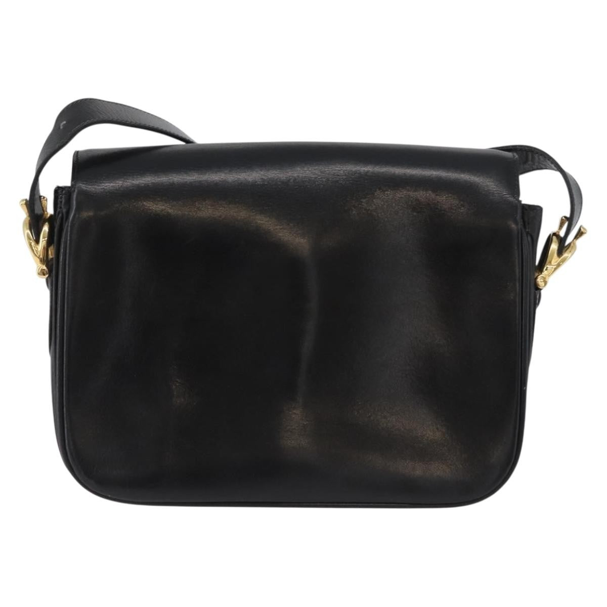 Celine CELINE Horse Carriage Shoulder Bag Leather Black Gold Authentic bs33584
