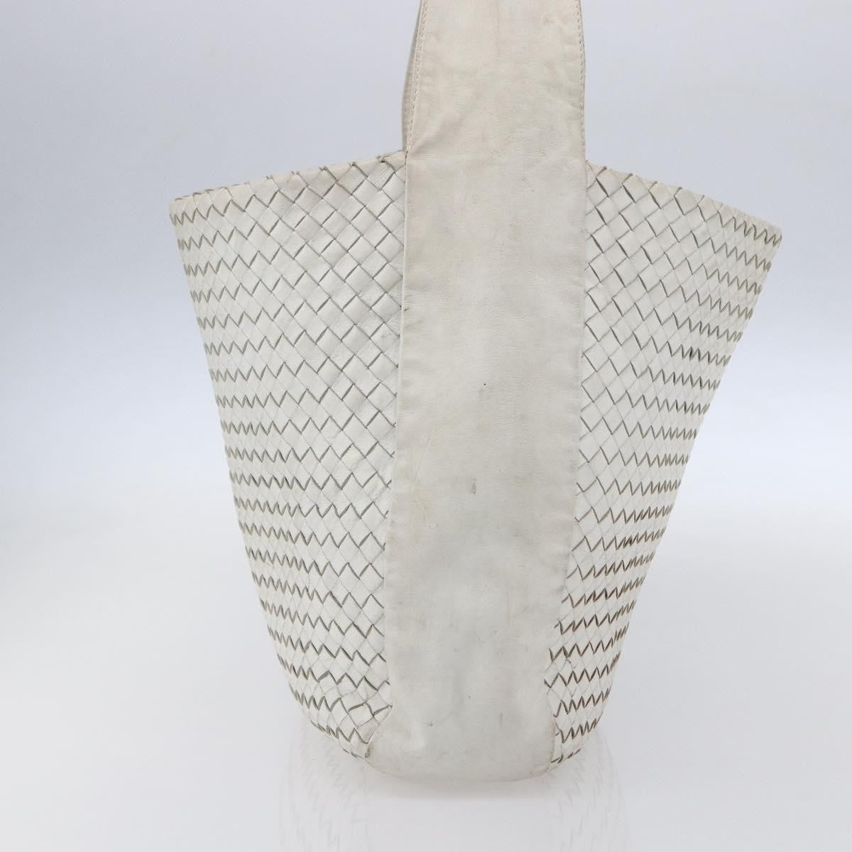 BOTTEGAVENETA BOTTEGAVENETA BOTTEGA VENETA INTRECCIATO Shoulder Bag Leather White Silver Authentic bs30958