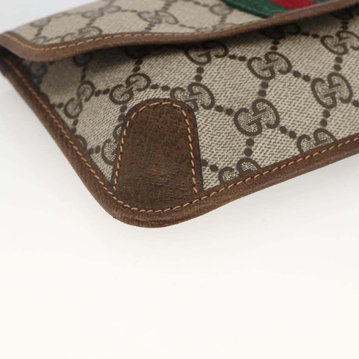 Gucci GUCCI GG Supreme Web Sherry Line Clutch Bag PVC Beige Authentic 174212