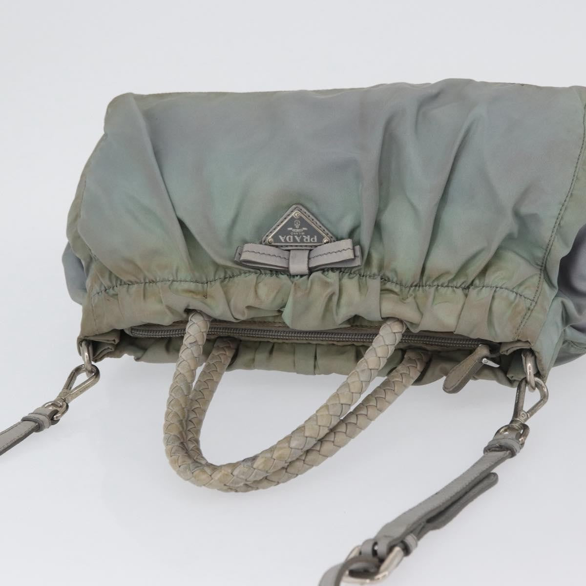 Prada PRADA Hand Bag Nylon 2way Green Silver Authentic YKZ274