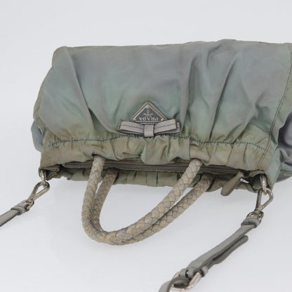 Prada PRADA Hand Bag Nylon 2way Green Silver Authentic YKZ274
