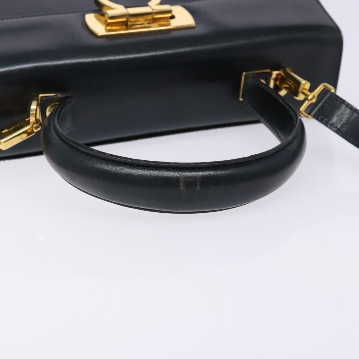 Salvatore Ferragamo Salvatore Ferragamo Gancini Hand Bag Leather 2way Navy Gold Authentic 133776