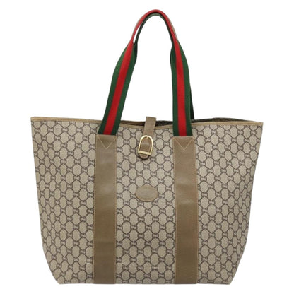 Gucci GUCCI GG Plus Supreme Web Sherry Line Tote Bag PVC Beige Gold Authentic ep13405