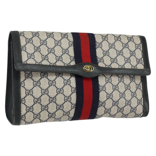 Gucci GUCCI GG Supreme Sherry Line Clutch Bag PVC Navy Red 84 01 007 Authentic 153350