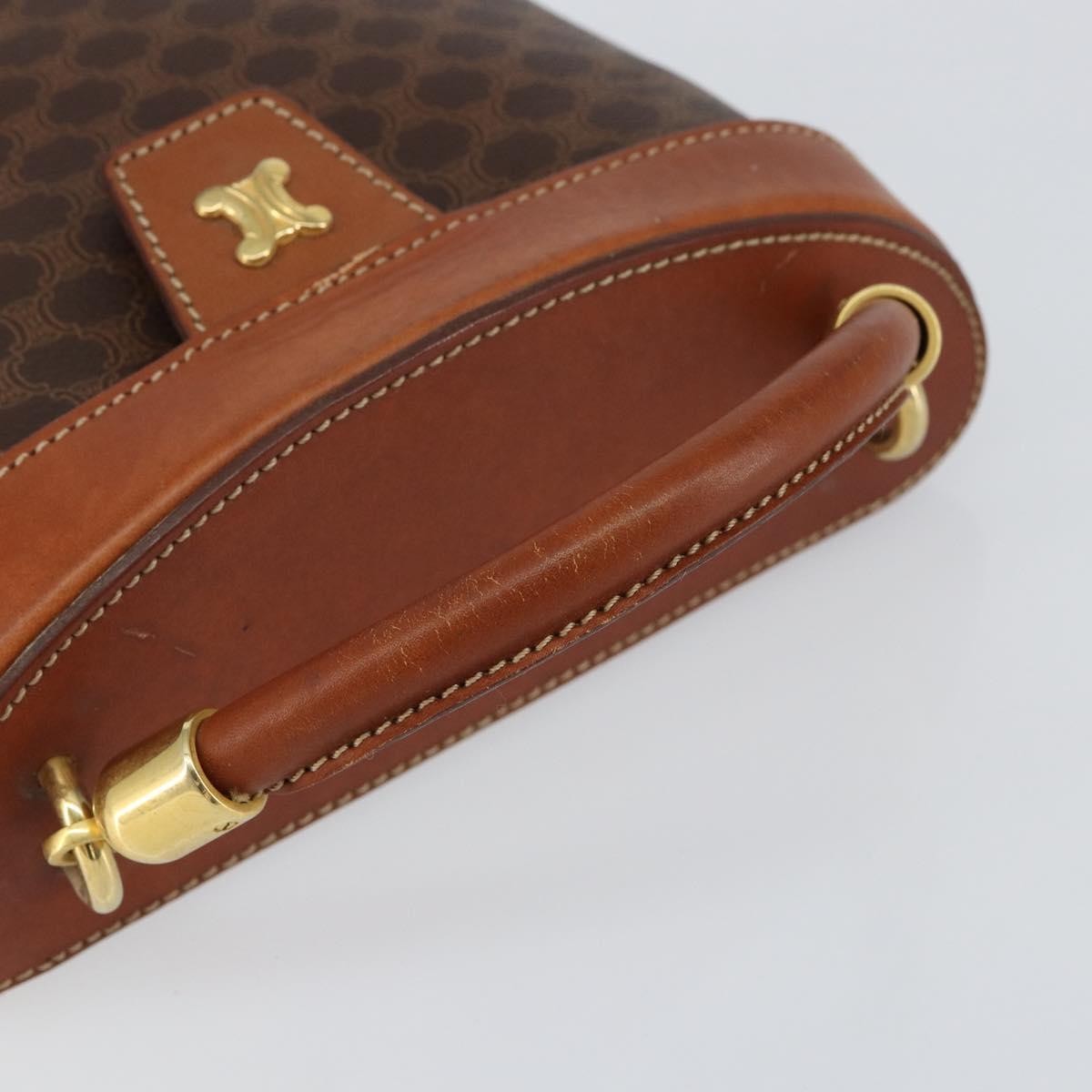 Celine CELINE Macadam Canvas Hand Bag PVC Leather Brown Gold Authentic 153900