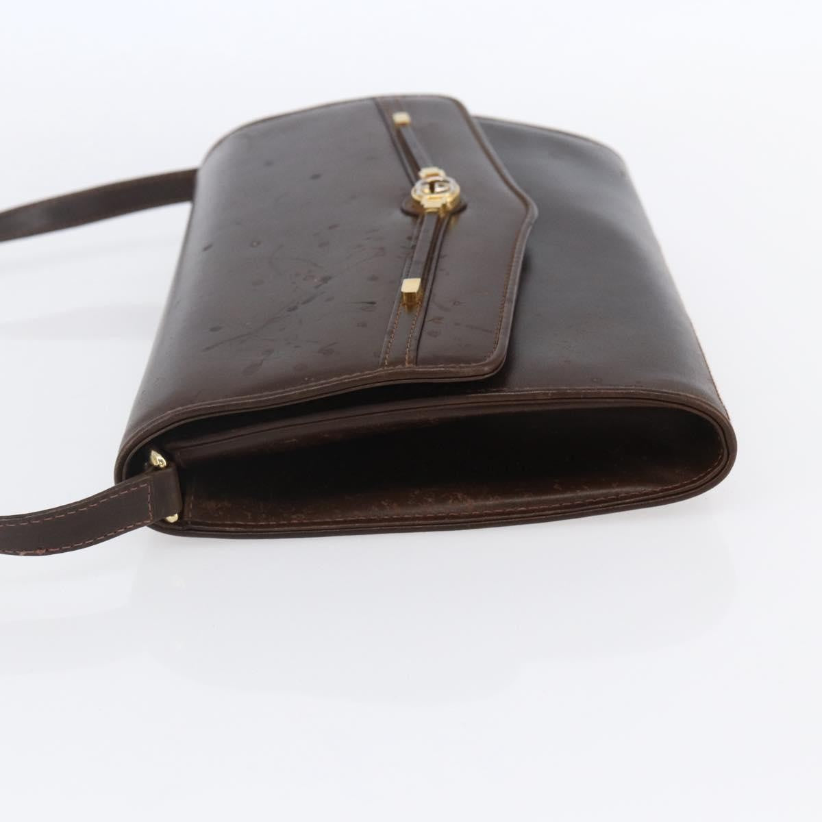 Gucci GUCCI Shoulder Bag Leather Brown Gold Authentic 152976