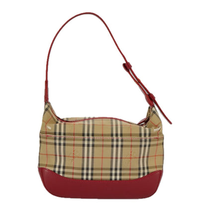 Burberry BURBERRY Nova Check Shoulder Bag Canvas Leather Beige Gold Red Authentic 98900