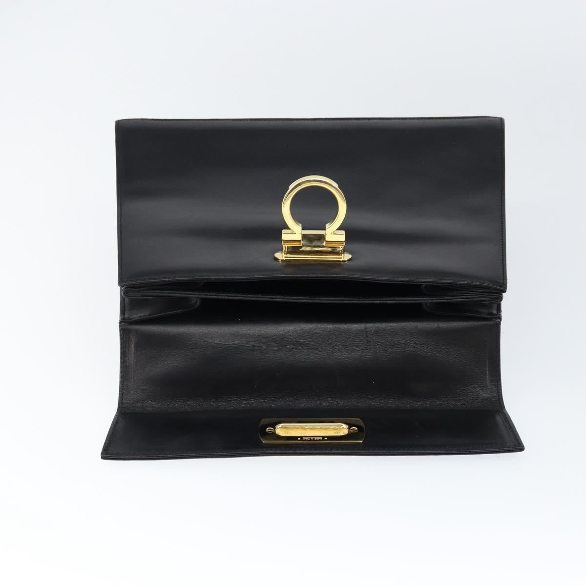 Salvatore Ferragamo Salvatore Ferragamo Gancini Hand Bag Leather Black Gold Authentic 149087