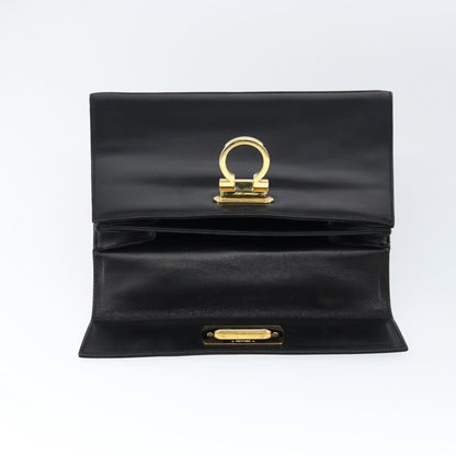 Salvatore Ferragamo Salvatore Ferragamo Gancini Hand Bag Leather Black Gold Authentic 149087