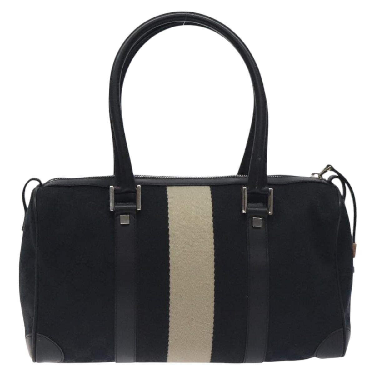 Gucci GUCCI GG Canvas Sherry Line Hand Bag Black Silver 000 0851 00221 Authentic am8716