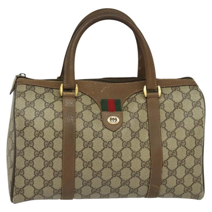 Gucci GUCCI GG Supreme Web Sherry Line Boston Bag PVC Beige Gold 40 02 007 Authentic KD431