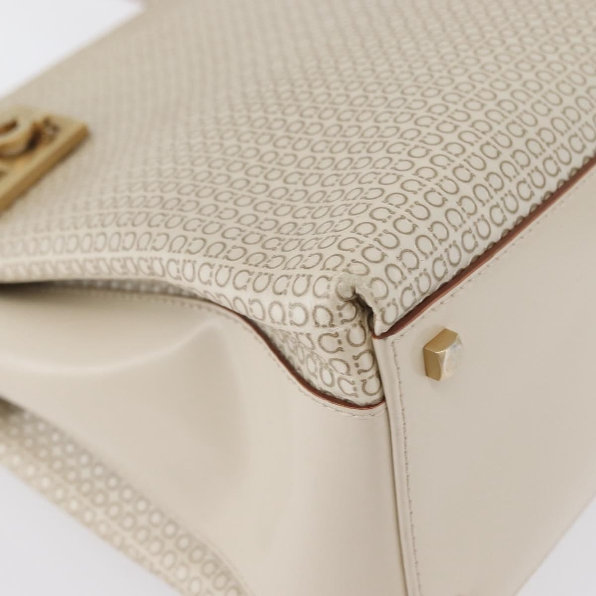 Salvatore Ferragamo Salvatore Ferragamo Gancini Hand Bag Leather 2way Ivory Gold Authentic 172181