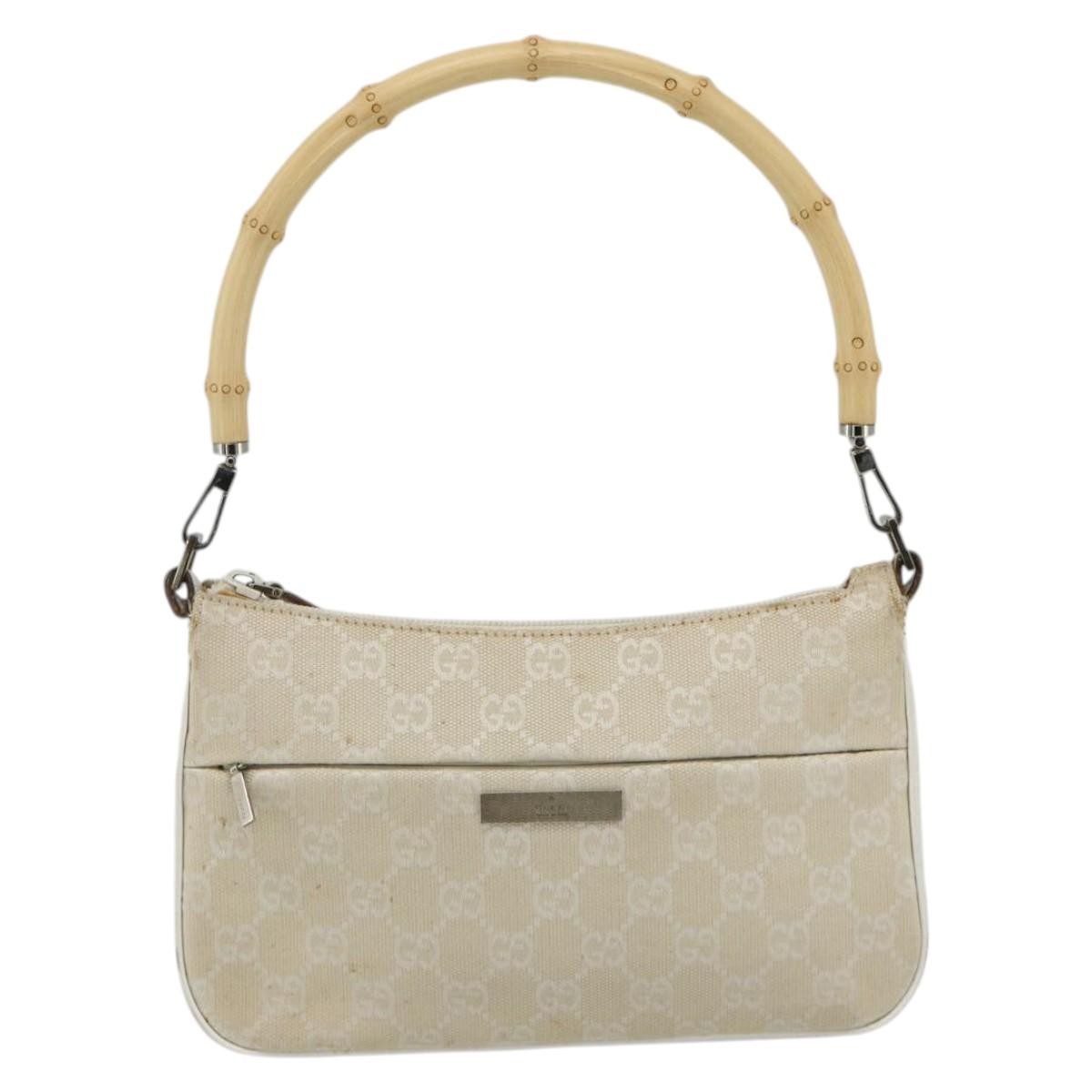 Gucci GUCCI GG Canvas Bamboo Hand Bag Silver Beige 001 3870 Authentic mr2402