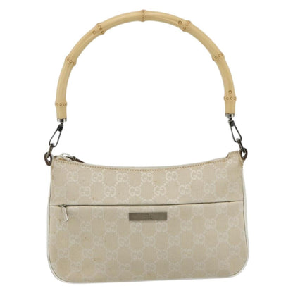 Gucci GUCCI GG Canvas Bamboo Hand Bag Silver Beige 001 3870 Authentic mr2402