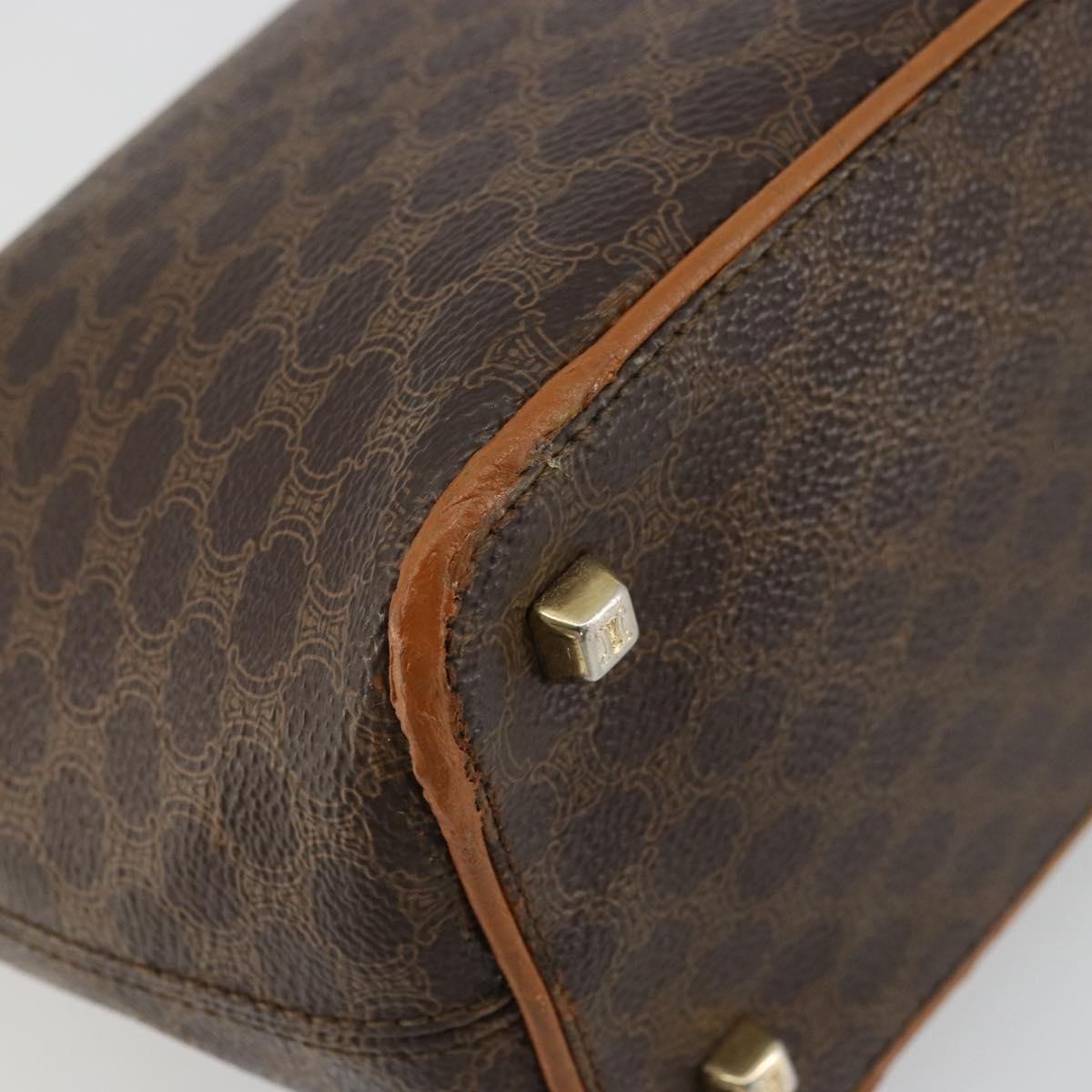 Celine CELINE Macadam Canvas Shoulder Bag PVC Leather Brown Gold Authentic bs34810