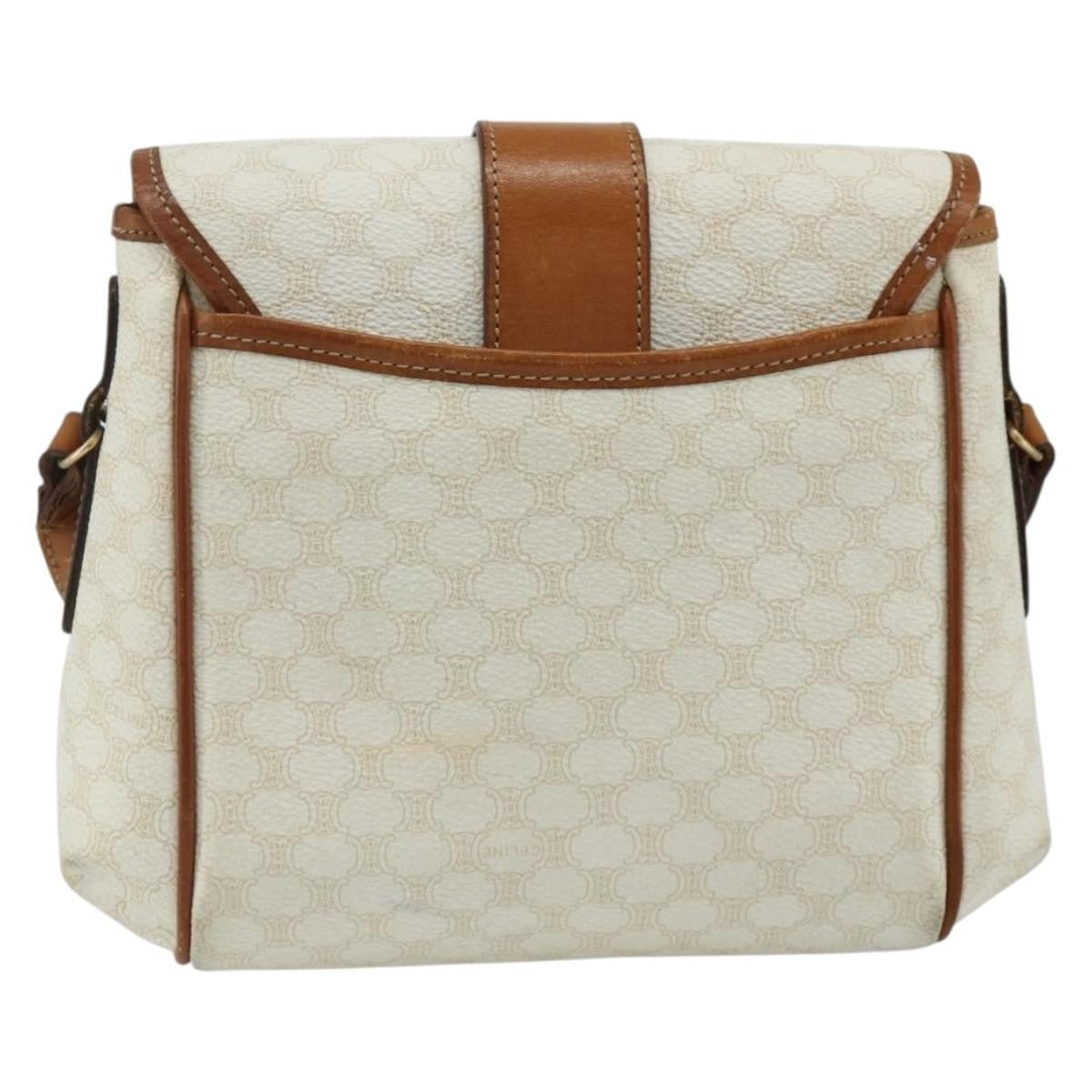 Celine CELINE Macadam Canvas Shoulder Bag PVC Leather White Gold Authentic ep14261