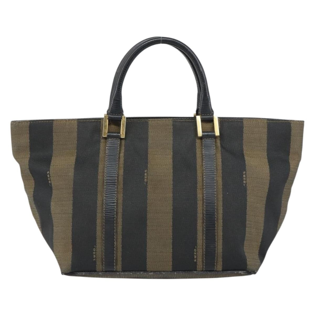 Fendi FENDI Pecan Canvas Hand Bag Black Brown Authentic 158368