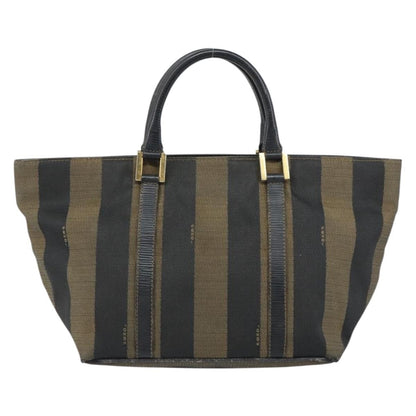 Fendi FENDI Pecan Canvas Hand Bag Black Brown Authentic 158368