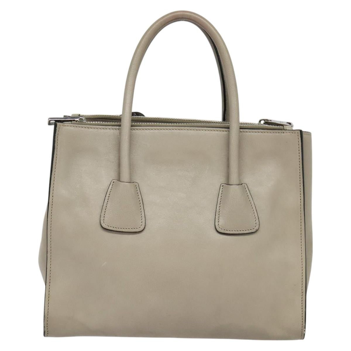 Prada PRADA Hand Bag Leather 2way Beige Silver Authentic am7940