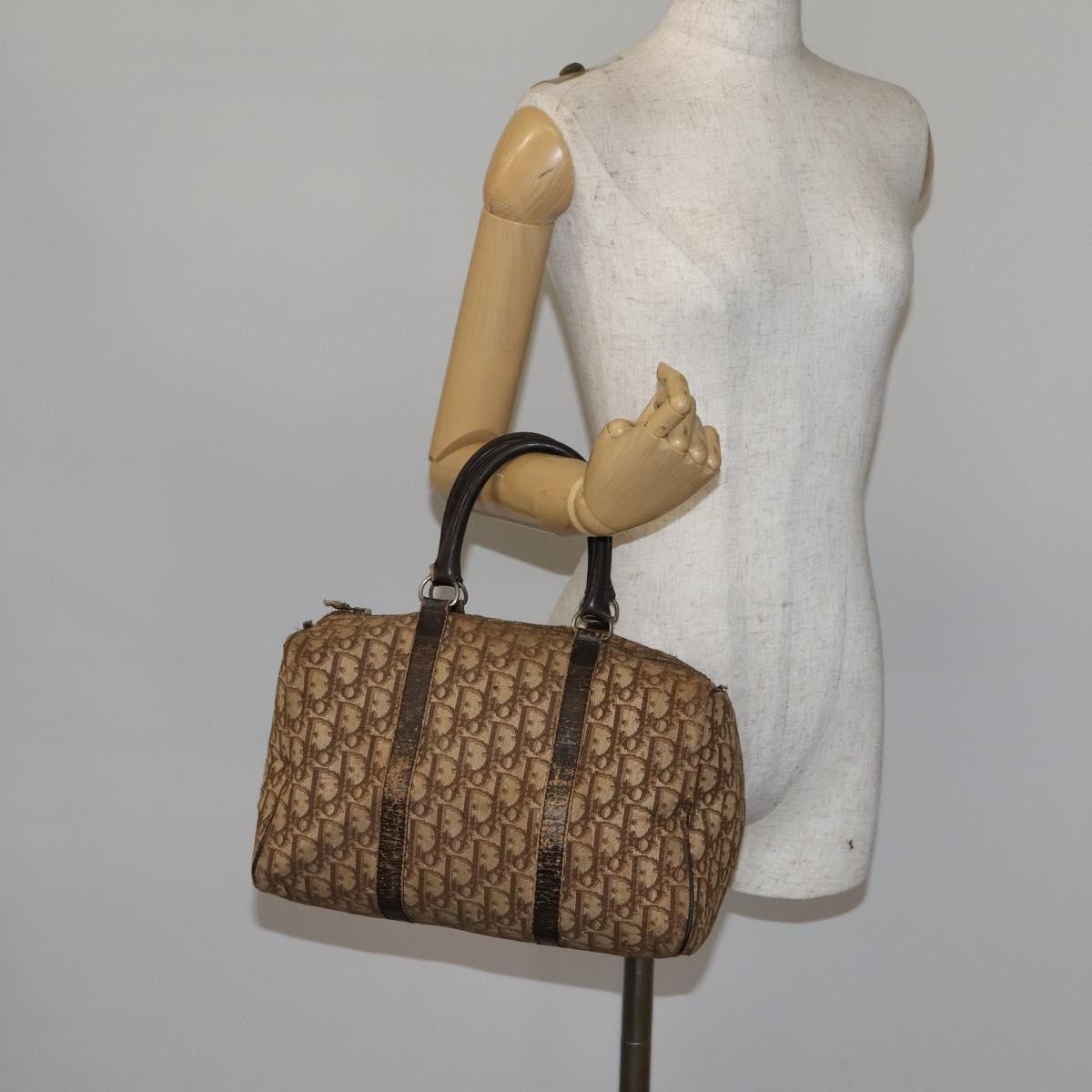 Dior Christian Dior Trotter Canvas Boston Bag Brown Gold Authentic 141365