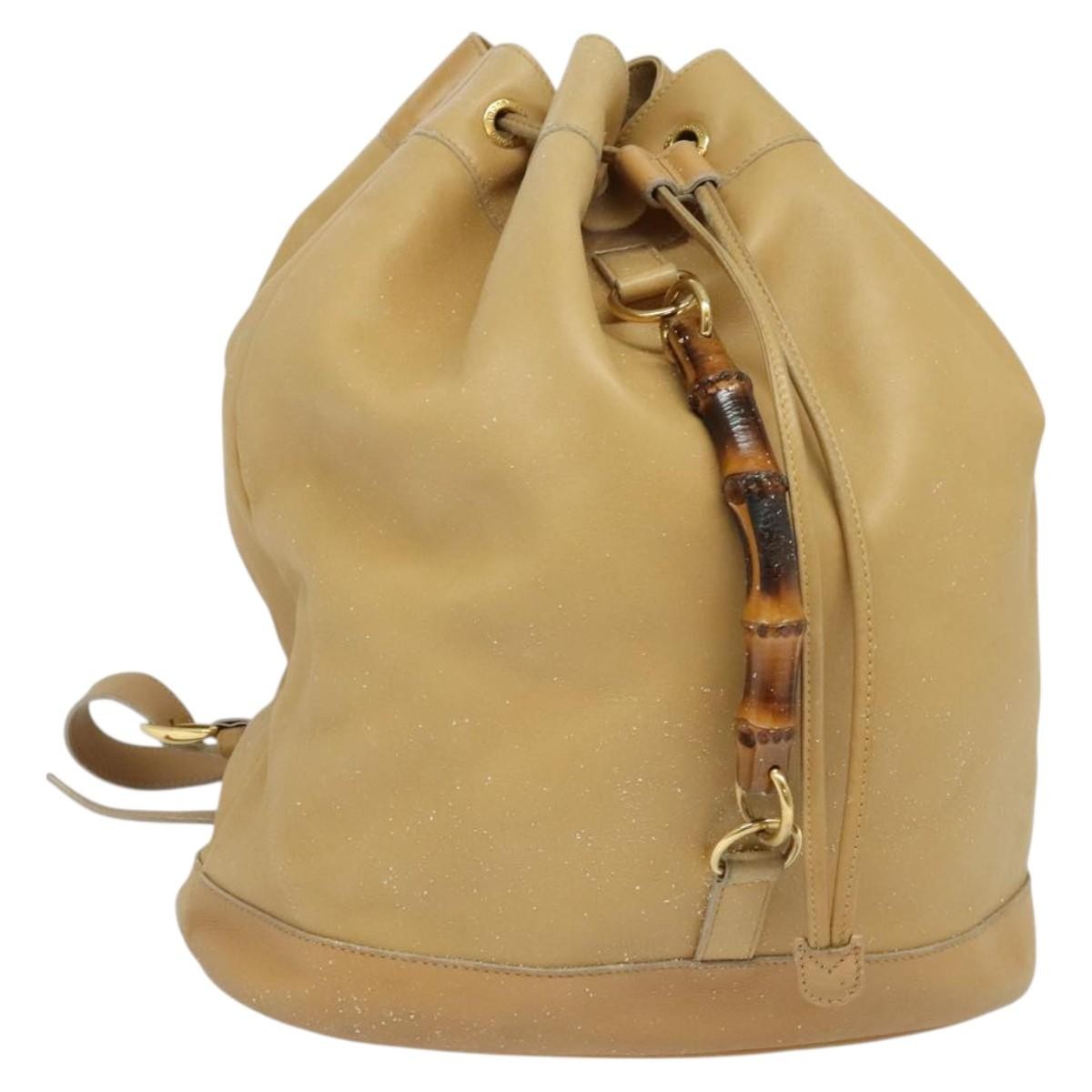 Gucci GUCCI Bamboo Backpack Leather Beige Gold 003 2855 0043 0 Authentic bs26085 Bag