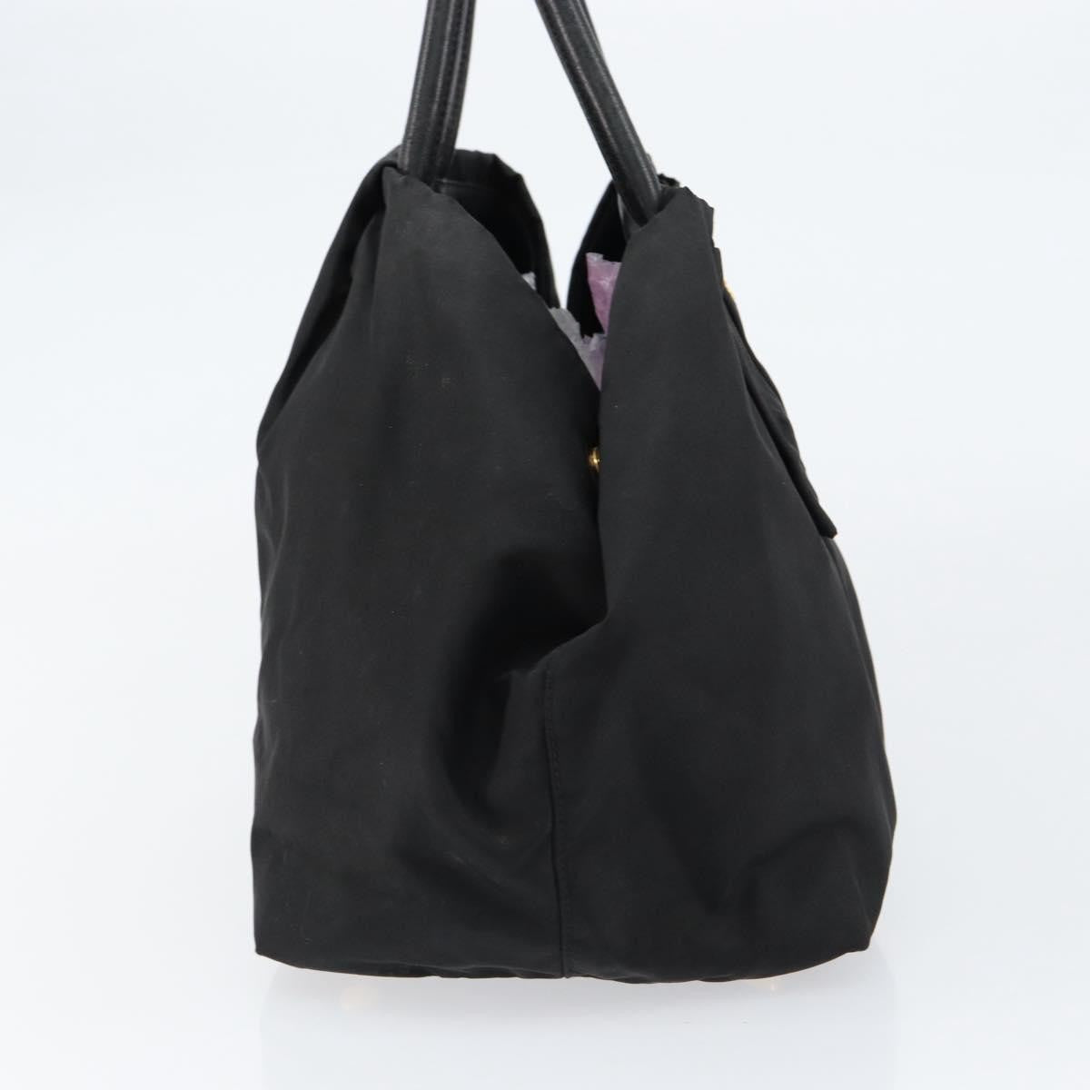Prada PRADA ribbon Hand Bag Nylon Leather Black Gold Authentic 153236