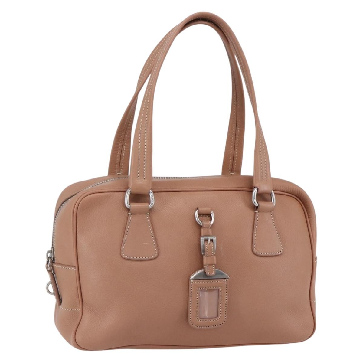 Prada PRADA Hand Bag Leather Silver Beige Authentic ka117