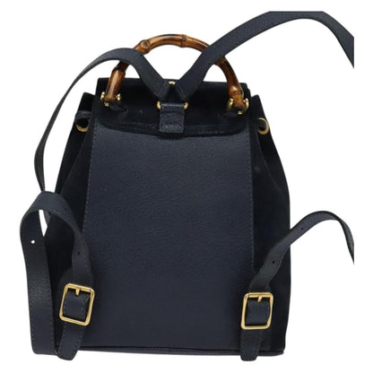 Gucci GUCCI Bamboo Backpack Suede Navy Gold 003 2034 0030 Authentic ep10733 Bag