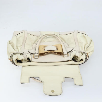 Gucci GUCCI Hand Bag Leather White Gold 189883 Authentic ka2690