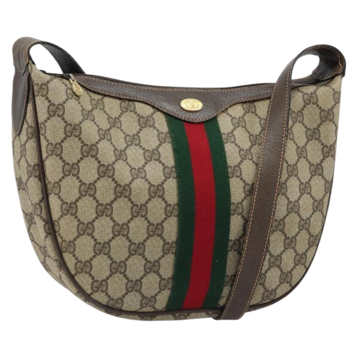 Gucci GUCCI Web Sherry Line GG Supreme Shoulder Bag PVC Beige Gold 010 378 Authentic 172377